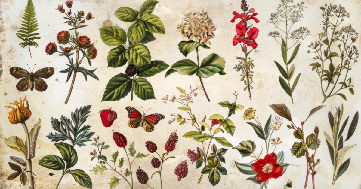 様々な植物の絵が描かれている