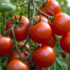 トマトが菜園で実っている